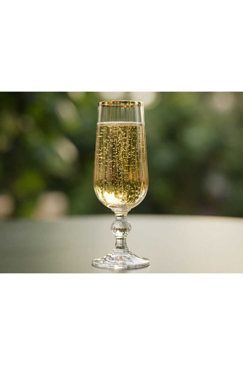 Bohemia Kristal Optik Kadeh Seti 6 'Lı Gerçek Altın Yaldız Ağızlı Şık Cam Kadeh