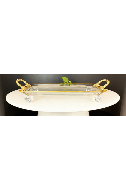 Paşabahçe Kristal Metal Ayaklı Yaldızlı Sunumluk Kurabiyelik Tepsi