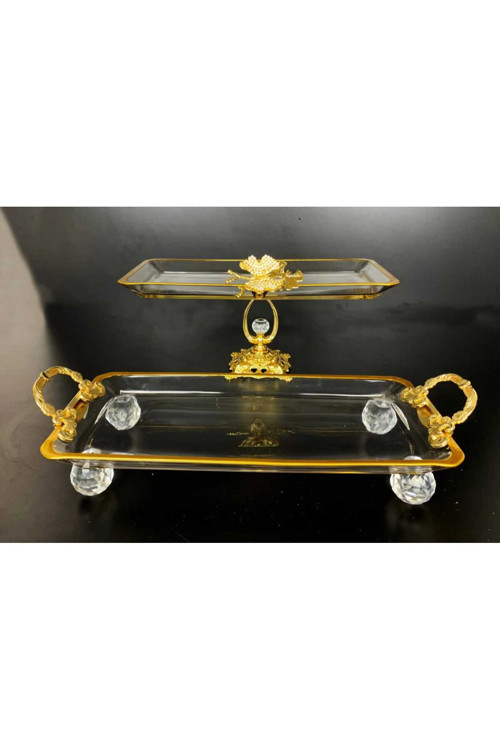 2' Li Paşabahçe Kristal Metal Ayaklı Yaldızlı Batom Sunumluk