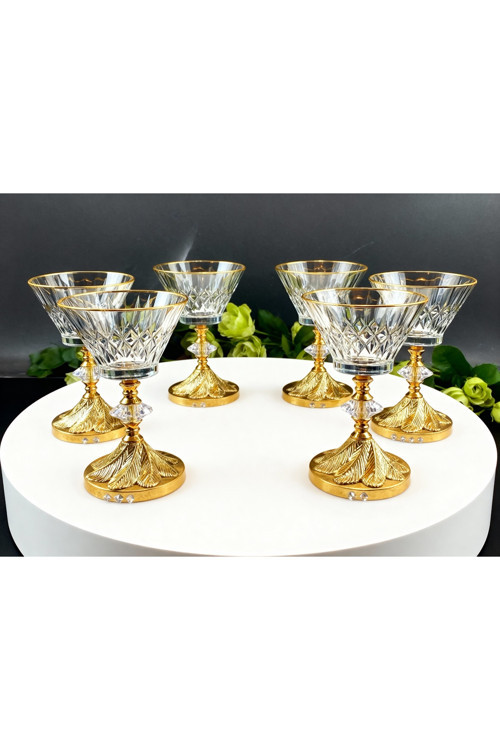 6 Adet Metal Ayaklı Gold Detaylı Magnolia- Kase - Dondurmalık - Şekerlik - Sunumluk