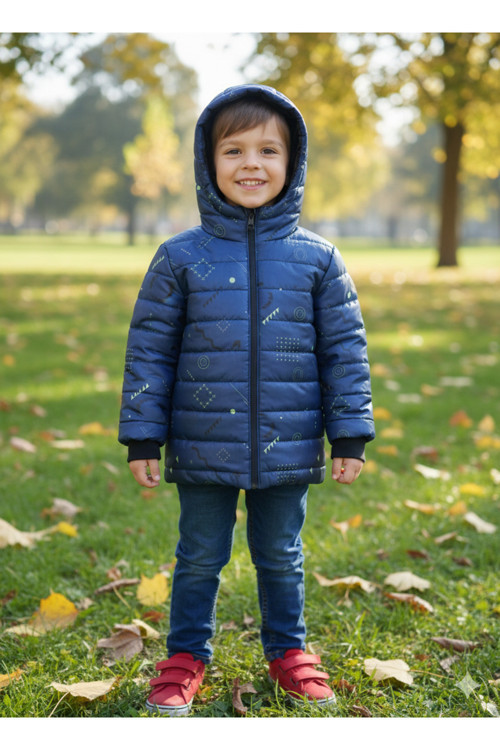 Yeni Baskılı Su Ve Rüzgar Geçirmez Kapüşonlu Erkek Çocuk Montu