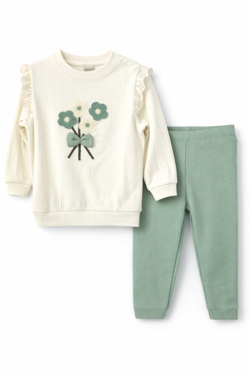 Yeşil Çiçekli Bebe Alt-Üst Takım