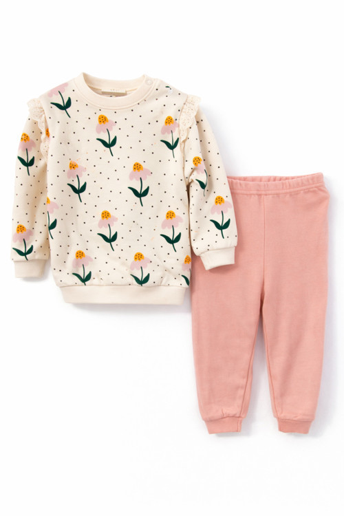 Çiçek Desenli Kız Bebek Alt-Üst Takım