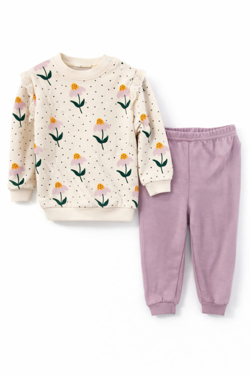 Çiçek Desenli Kız Bebek Alt-Üst Takım