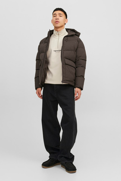 Logo Baskili Kapüsonlu Puffer Mont