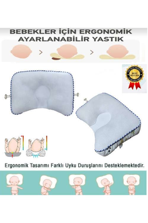 Ayarlanabilir Bebek Düz Kafa Yastığı, Bebek Yastığı, Çift Taraflı, Ortopedik, Pamuk Ve File Kumaş