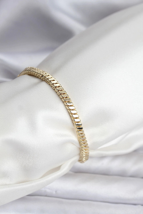 14K Gold Renk Kaplama Kare Zincir Model CM Kadın Bileklik - TJ-BB8114