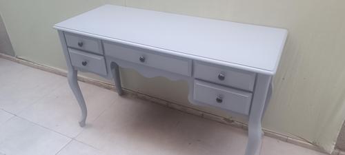 Dresuar 90142 makyaj masa 5 çekm kayın aslan ayak AYNALI Parlak lake gri El yapım