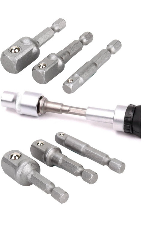 Bits Lokma Adaptörü Matkap Soket Adaptörü Hex Shank Soket El Lokma Seti 1/4 3/8 1/2 3Lü Set