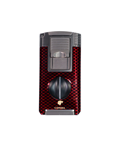 COHIBA ÇAKMAK V- CUTTER VE TOURCLU SİYAH-GREY-KIRMIZI ÇİFT PÜRMÜZLÜ ÇAKMAK CCM0761