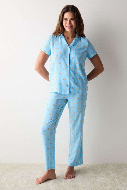 Çok Renkli Mini Flowers Gömlek Pantolon Pijama Takımı