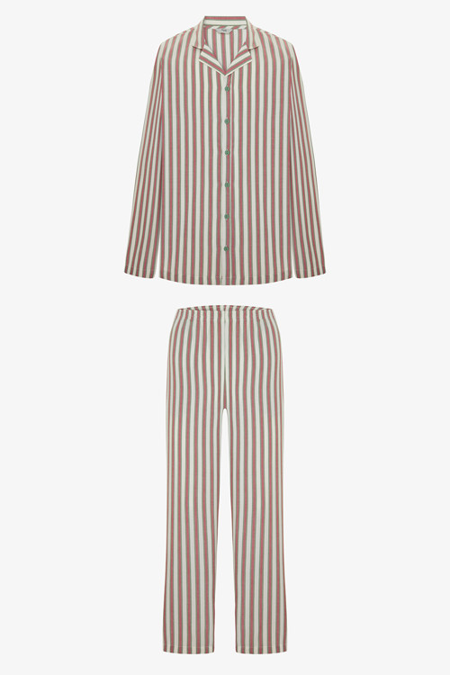 Renkli Çizgili Erkek Çift Kombini Gömlek Pijama Takımı