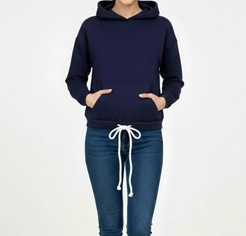 Kadın Kışlık 3 İplik Şardonlu Sıcak Tutan Kapüşonlu Sweatshirt (Hoodie) Ayarlanabilir Bağcıklı Bel D