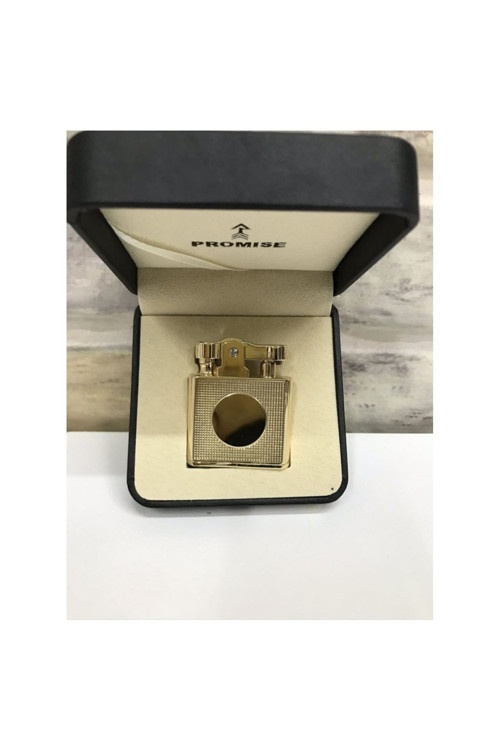 Benzinli Sarı Gold Yuvarlak Logo Desenli Çakmak