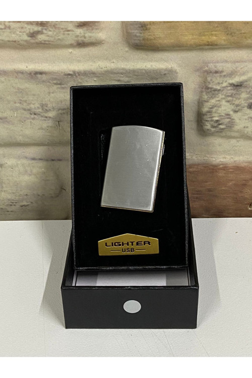 Usb Şarjlı Elektrikli Gümüş Gri Kişiye Özel Çakmak