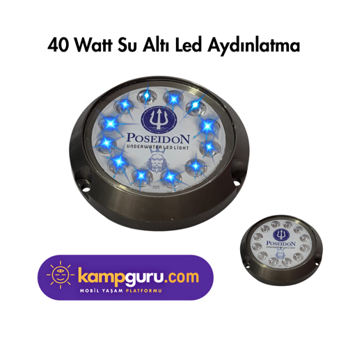 Yeni 12 LEDLİ MAVİ 12 volt - 24 volt, 40 WATT LED SU ALTI AYDINLATMA