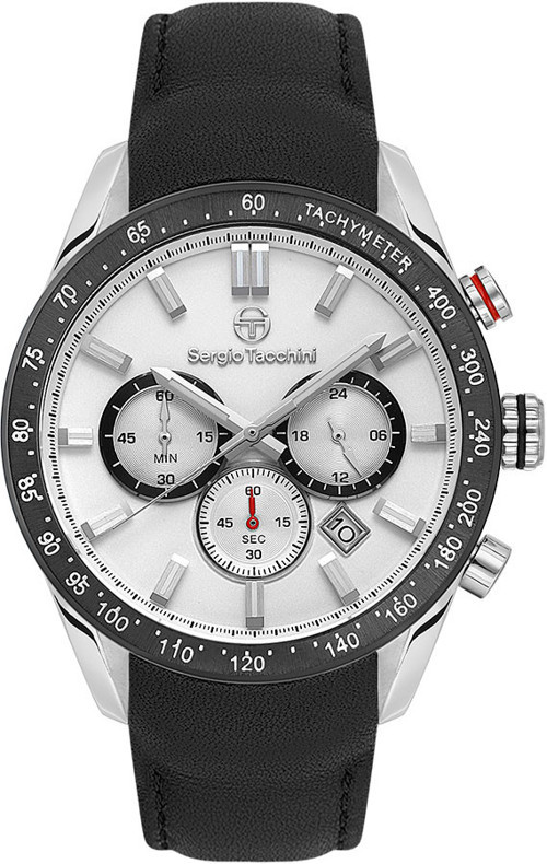 ST.1.10441-1 Tachymeter Deri Kordon Fonksiyonlar Aktif Siyah Renk Erkek Kol Saati