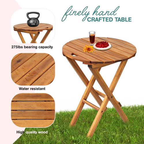 60x50x40 cm Ahşap Katlanır Yuvarlak Kamp Masası | Piknik, Bahçe ve Balkon | Kolay Taşımalı - Doğal Bambu Rengi