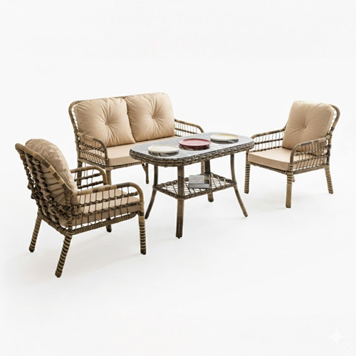 Capri Swing Pisa İkili Rattan Bahçe Balkon Oturma Grubu | Açık Kahve | 753