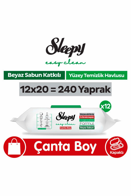 Easy Clean Beyaz Sabun Katkılı Yüzey Temizlik Havlusu Çanta Boy 12x20 (240 Yaprak)