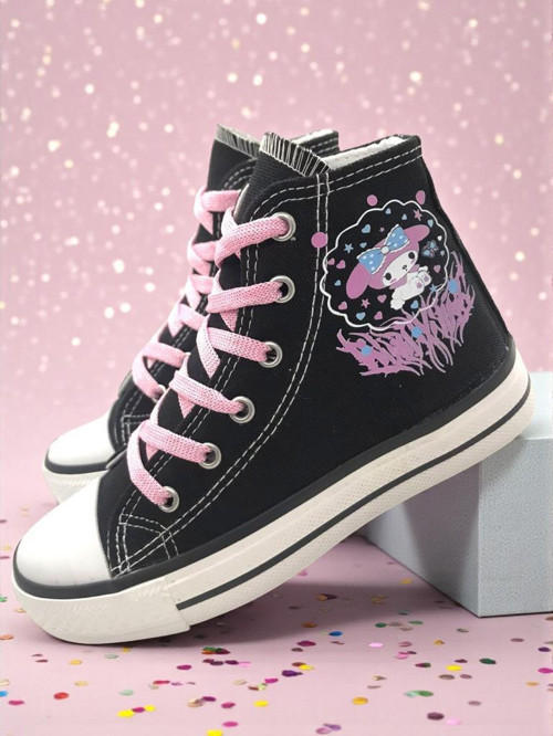 Kuromi Baskılı Siyah Bilekli Keten Spor Ayakkabı Sneakers