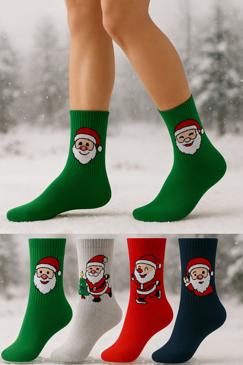 4'lÜ Unisex Yüksek Kaliteli Pamuklu Yılbaşı Çorap Seti 4 Çift