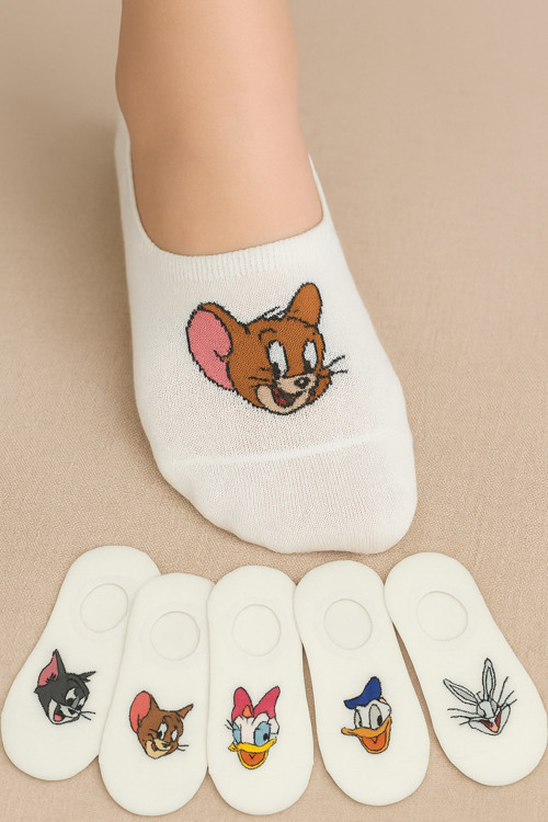 5'li Kadın Desenli Pamuklu Görünmez Spor Ayakkabı Çorabı