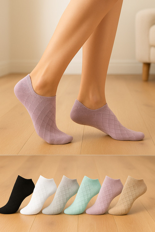 6 Çift Kadın Desenli Patik Çorap - Renkli ve Konforlu Günlük Kullanım