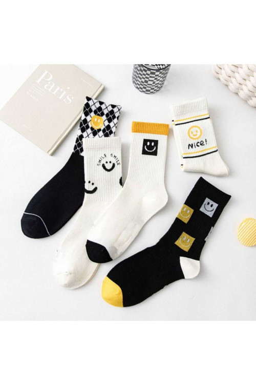 5 Çift Unisex Karışık Renkli Pamuklu Tenis Kolej Çorap