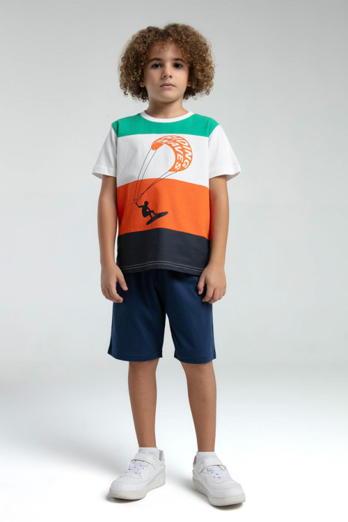 Renkli Erkek Çocuk Kısa Kol Bermuda Şortlu Pijama Takım