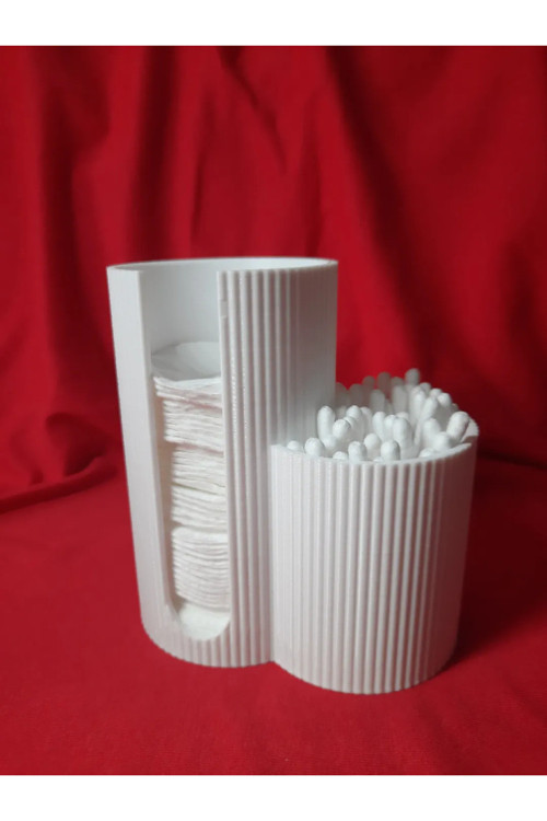 3D Baskı İkili Banyo Organizeri – Pamuk Ped & Kulak Çubuğu Düzenleyici (Beyaz)