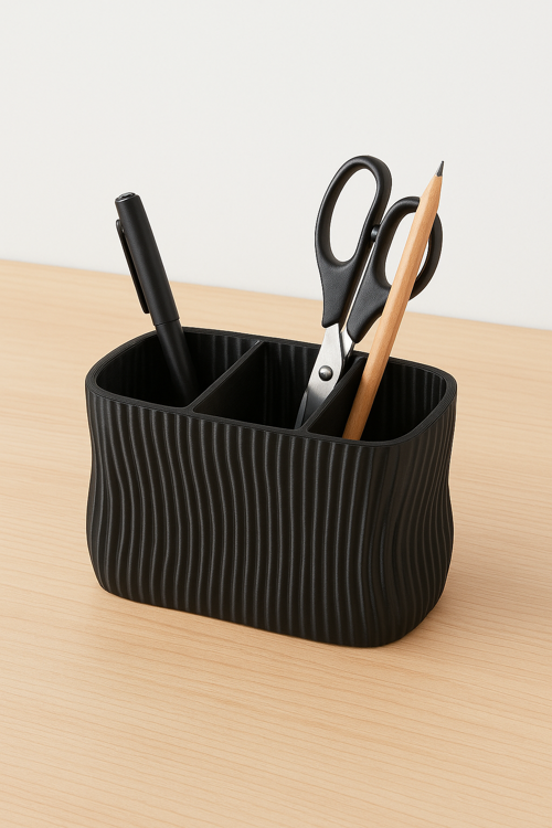 Siyah Dalgalı 3D Baskı 3 Gözlü Masa Organizer)