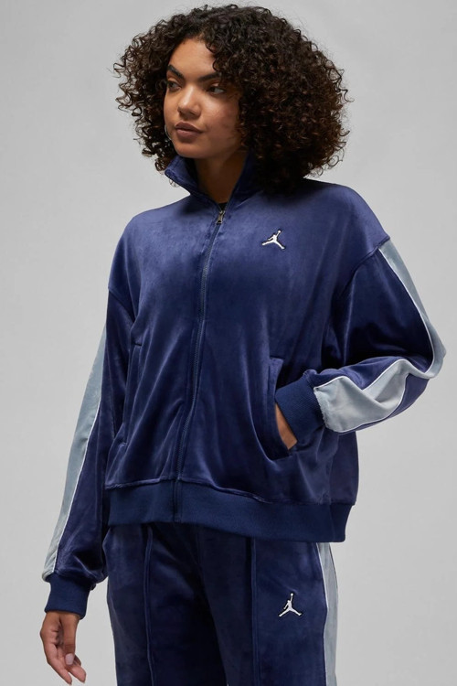 Jordan Flight Full Zıp Velaur Womens Sweatshirt Oversize Kadife Kadın Sweatshirt Lacivert