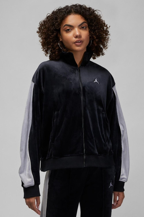 Jordan Flight Full Zıp Velaur Womens Sweatshirt Oversize Kadife Kadın Sweatshirt Siyah
