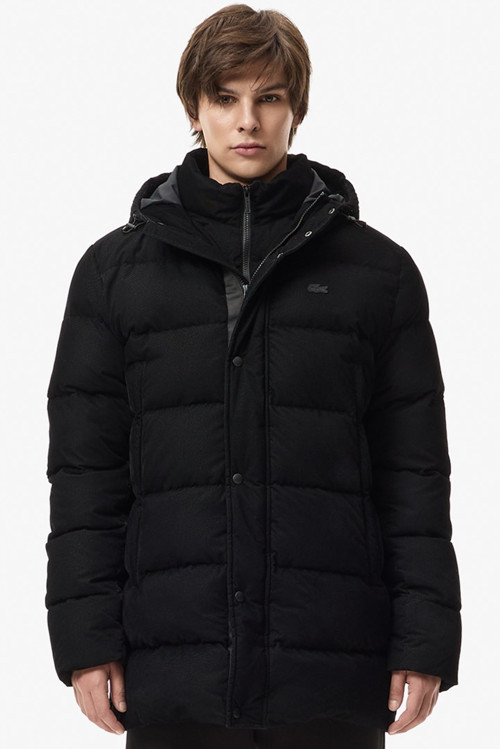 Down Fill Mens Jacket Sabit Kapüşonlu Kaz Tüyü Erkek Fitilli Mont Siyah