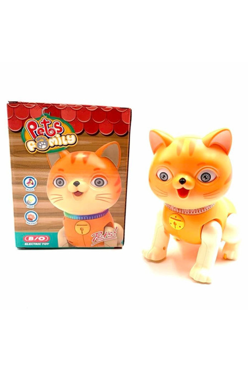Sesli Işıklı Çarp Dön Kedi Oyuncak 17 cm Hareketli, Eğlenceli Işıklı Kedi Turuncu