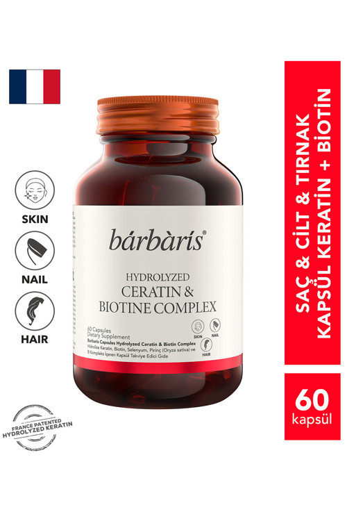 Keratin & Biotine Complex - 60 Kapsül - Hidrolize Keratin, Biotin, Selenyum, Pirinç (Oryza Sativa) ve B Kompleks İçeren Takviye Edici Gıda