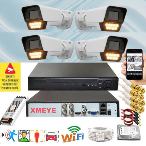 4 lü Hareket Algılayan 5 MP Lens 9 Warm Led Gece Renkli Gösteren Güvenlik Kamerası Seti BS 5909W