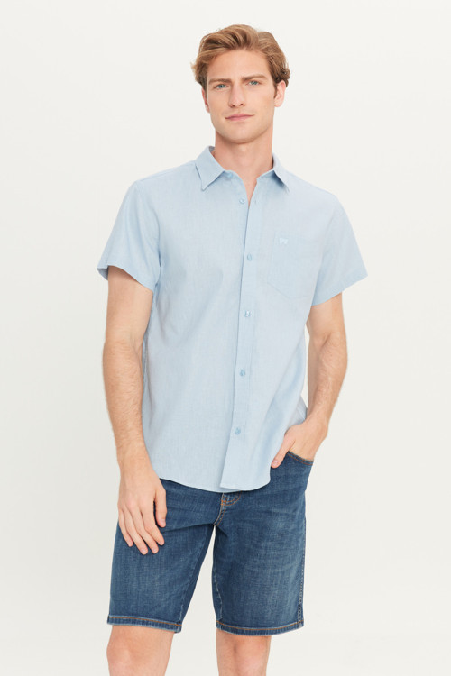 Regular Fit Keten Karışımlı Erkek Gömlek W5J7LO404