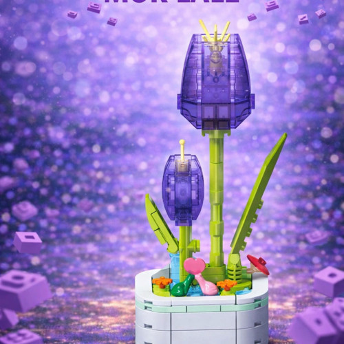 Mikro Blok Kristal Mor Lale Çiçek Lego - Lego Setleri Mini Lego - Çiçek Lego - Blossom Çiçek Lego