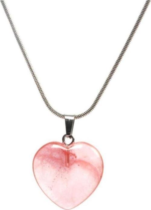 Kalp Modeli Doğal Gül Kuvars Taşı Doğal Taş Kolye