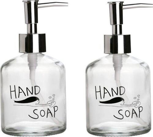 Banyo Seti Cam Sıvı Sabunluk 2 Adet,El Sabunu Yazılı 300Ml 7,6X15,5Cm