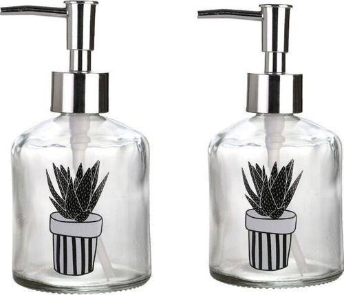 Banyo Seti Cam Sıvı Sabunluk 2 Adet,Kaktüs 1 Desen 300Ml 7,6X15,5Cm