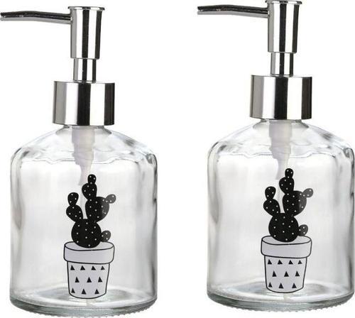 Banyo Seti Cam Sıvı Sabunluk 2 Adet,Kaktüs 2 Desen 300Ml 7,6X15,5Cm