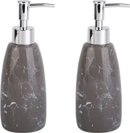 Banyo Seti Mermer Desenli Gri Sıvı Sabunluk 2 Adet 8X8X17Cm 300Ml