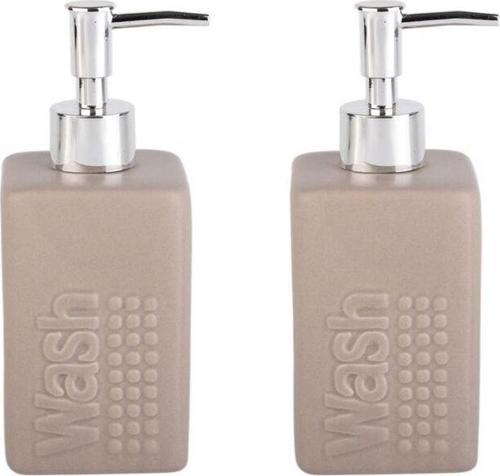Banyo Seti Seramik Sıvı Sabunluk 2 Adet Bej Modern 7X7X17Cm 300Ml