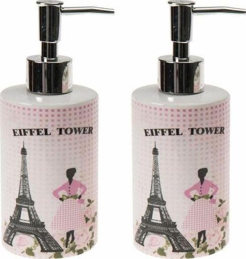 Banyo Seti Seramik Sıvı Sabunluk 2 Adet Eyfel Kulesi Model 7X7X18Cm 320Ml