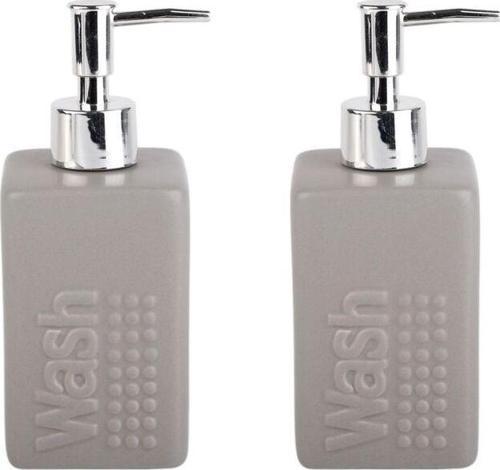 Banyo Seti Seramik Sıvı Sabunluk 2 Adet Gri Modern 7X7X17Cm 300Ml