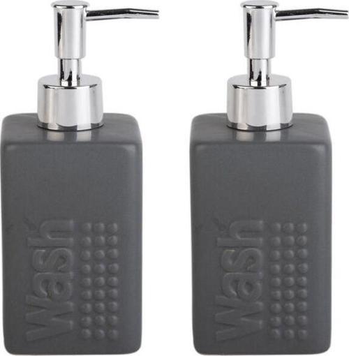 Banyo Seti Seramik Sıvı Sabunluk 2 Adet Koyu Bej Modern 7X7X17Cm 300Ml