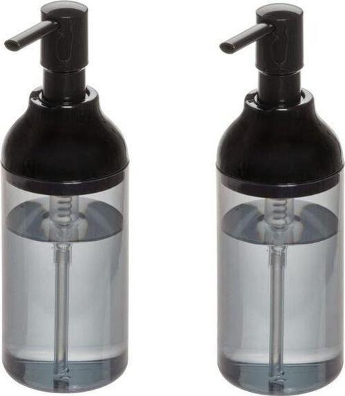 Banyo Seti Sıvı Sabunluk 2 Adet Füme Siyah Renkli Akrilik 8X8X16Cm 360Ml